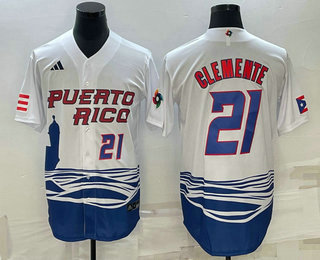 Mens Puerto Rico Baseball #21 Roberto Clemente Number 2023 White World Baseball Classic Stitched Jersey->2023 world baseball classic->MLB Jersey